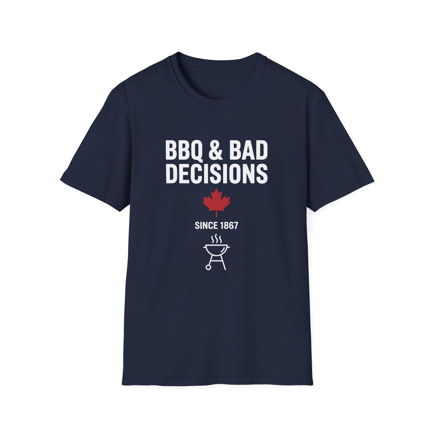 Funny “BBQ & Bad Decisions” Softstyle Tee – Casual Canadian Humor Shirt