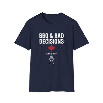Funny “BBQ & Bad Decisions” Softstyle Tee – Casual Canadian Humor Shirt