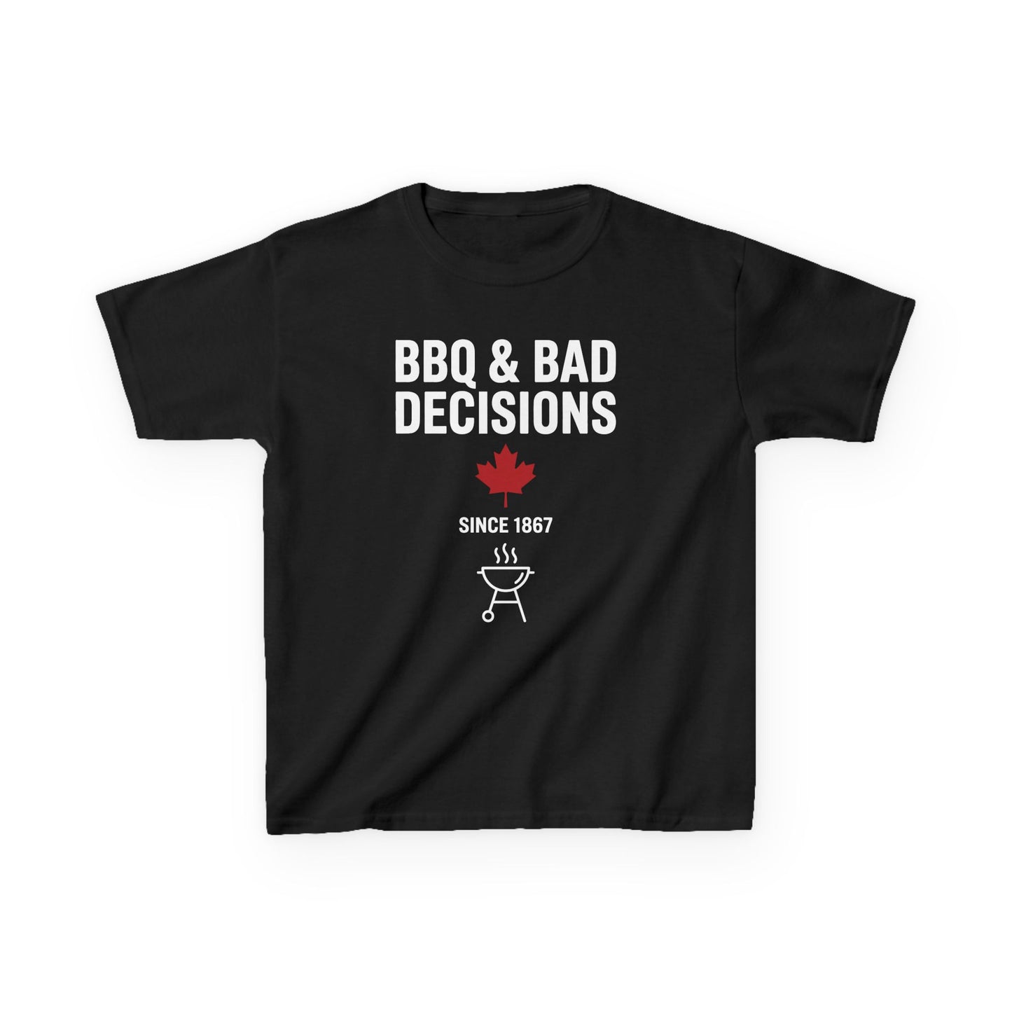 “BBQ & Bad Decisions” Youth Graphic Tee – Cool Canada Camp Shirt