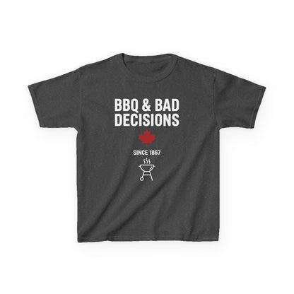 “BBQ & Bad Decisions” Youth Graphic Tee – Cool Canada Camp Shirt