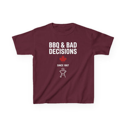 “BBQ & Bad Decisions” Youth Graphic Tee – Cool Canada Camp Shirt