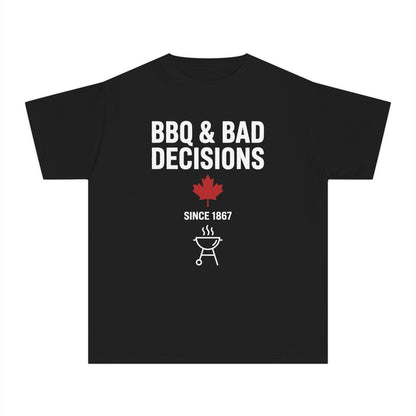 “BBQ & Bad Decisions” Youth Tee - Fun Canadian Summer Shirt for Kids