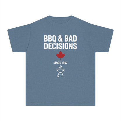 “BBQ & Bad Decisions” Youth Tee - Fun Canadian Summer Shirt for Kids