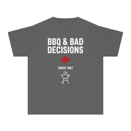 “BBQ & Bad Decisions” Youth Tee - Fun Canadian Summer Shirt for Kids