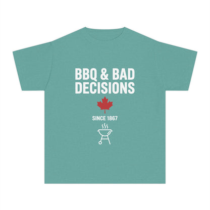 “BBQ & Bad Decisions” Youth Tee - Fun Canadian Summer Shirt for Kids